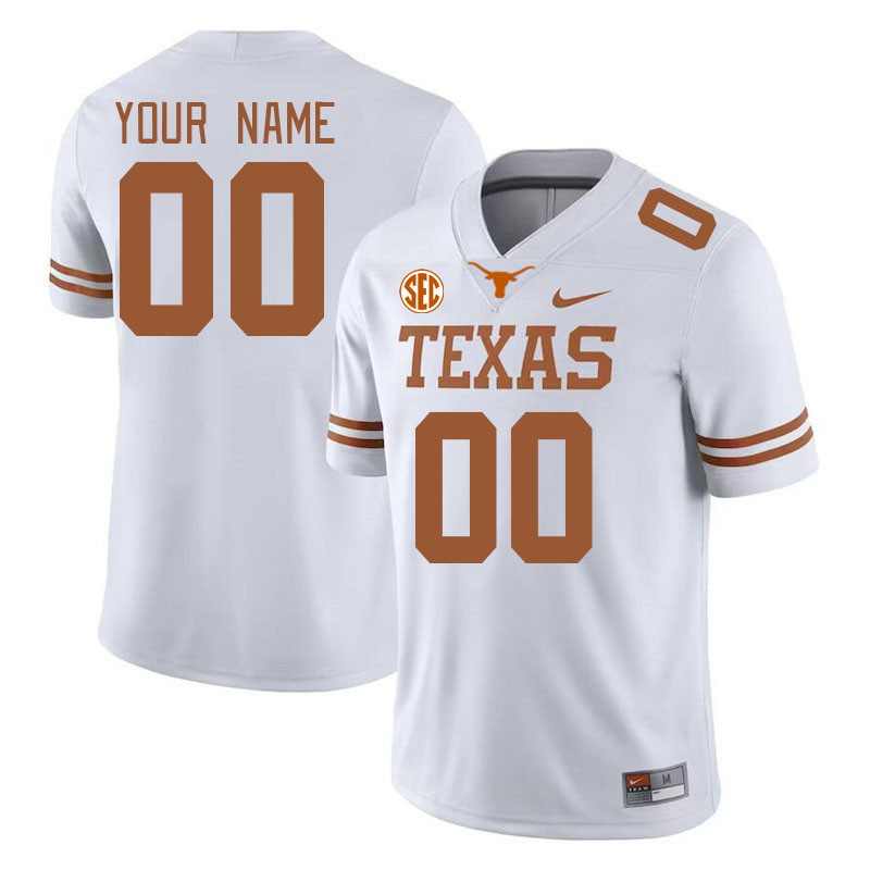 Custom Texas Longhorns Name And Number College Football Jerseys Stitched-White